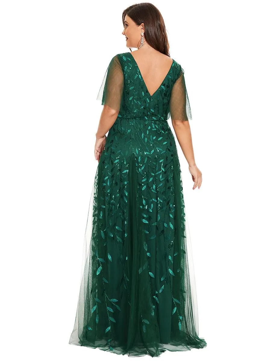 Robe de soirée de mariage à col en V et manches à volants
