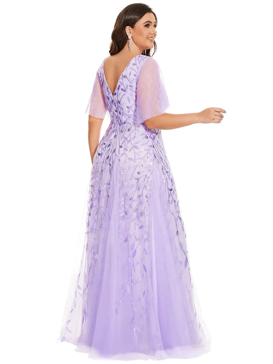 Robe de soirée de mariage à col en V et manches à volants