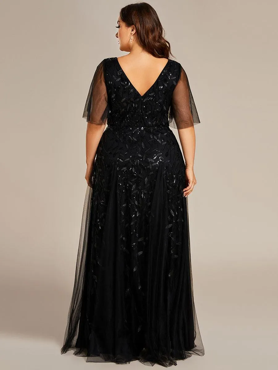 Robe de soirée de mariage à col en V et manches à volants