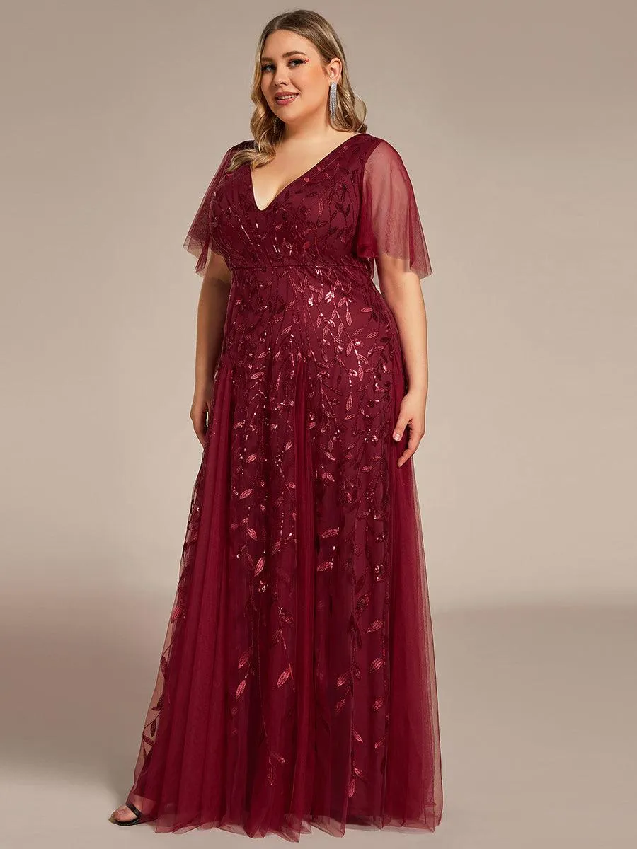 Robe de soirée de mariage à col en V et manches à volants
