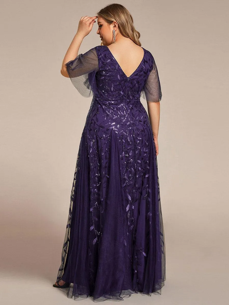 Robe de soirée de mariage à col en V et manches à volants