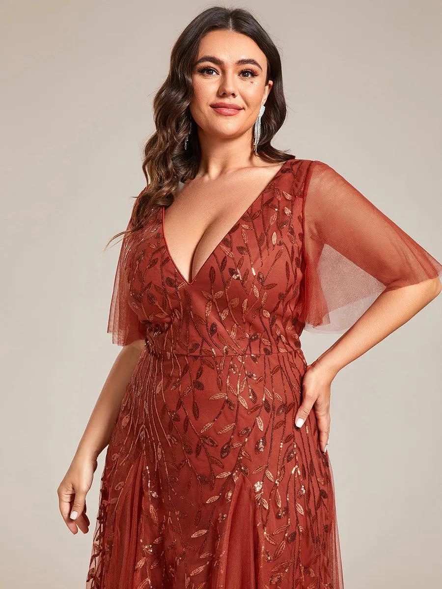 Robe de soirée de mariage à col en V et manches à volants