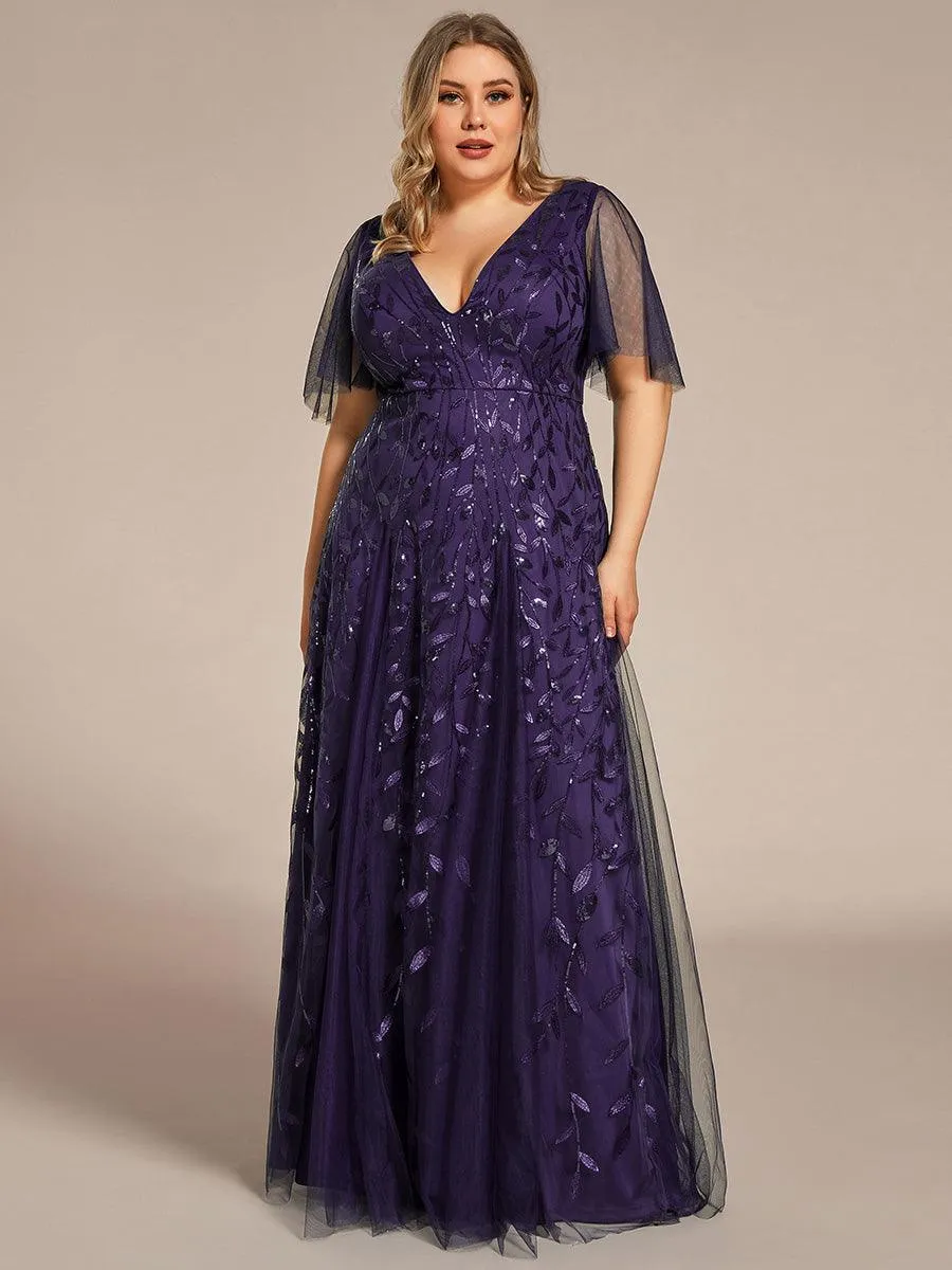 Robe de soirée de mariage à col en V et manches à volants