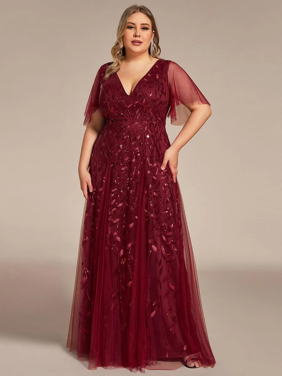Robe de soirée de mariage à col en V et manches à volants