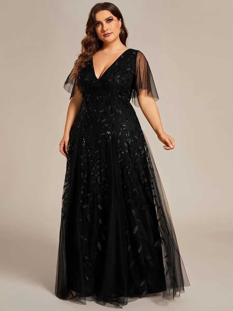 Robe de soirée de mariage à col en V et manches à volants