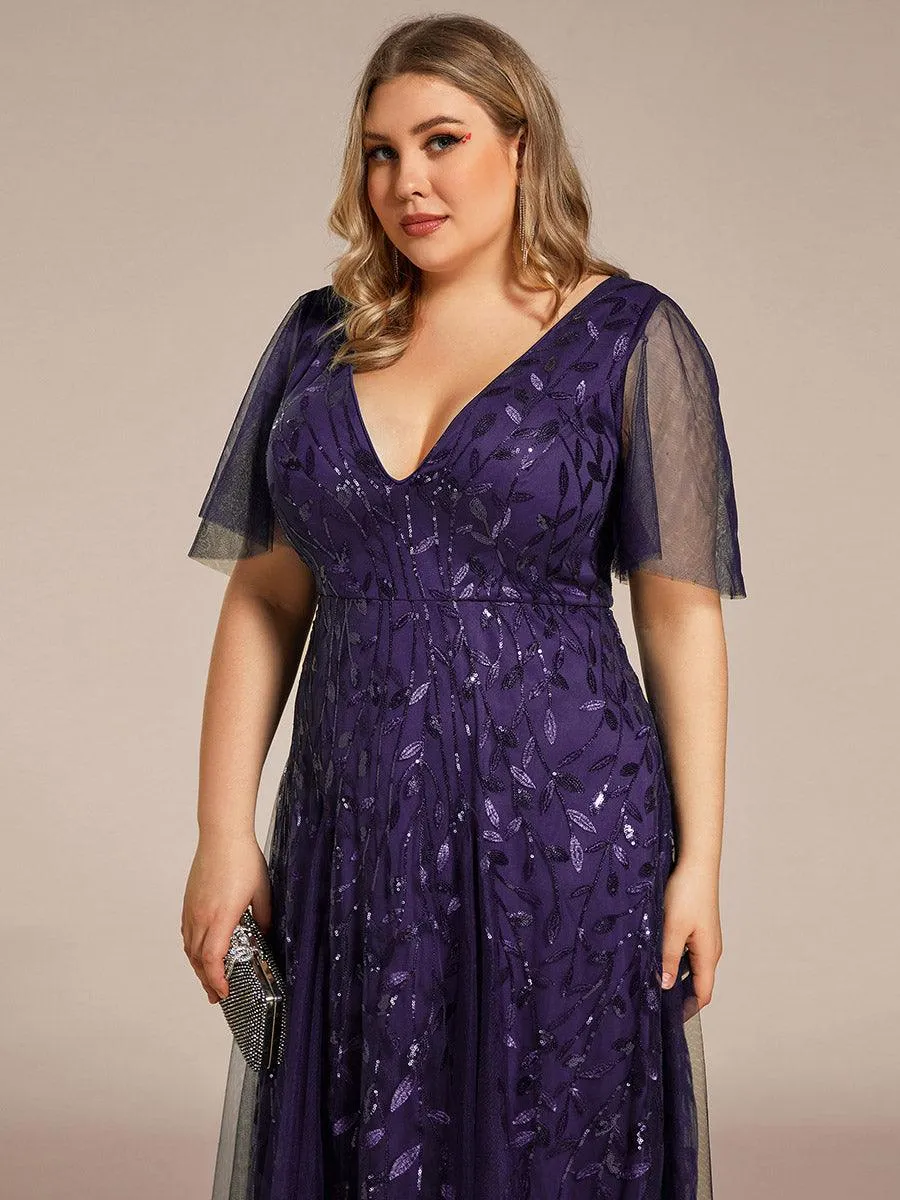 Robe de soirée de mariage à col en V et manches à volants