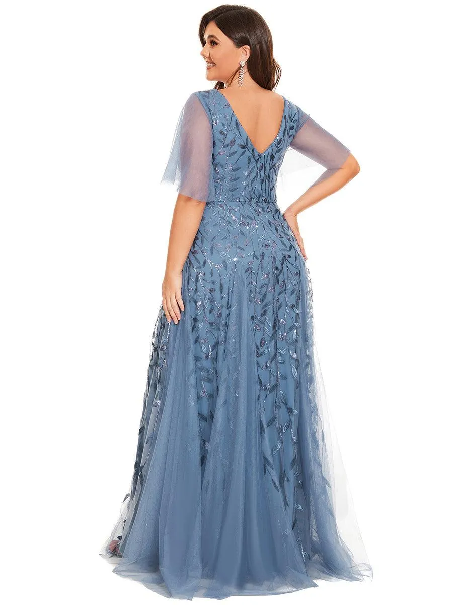 Robe de soirée de mariage à col en V et manches à volants