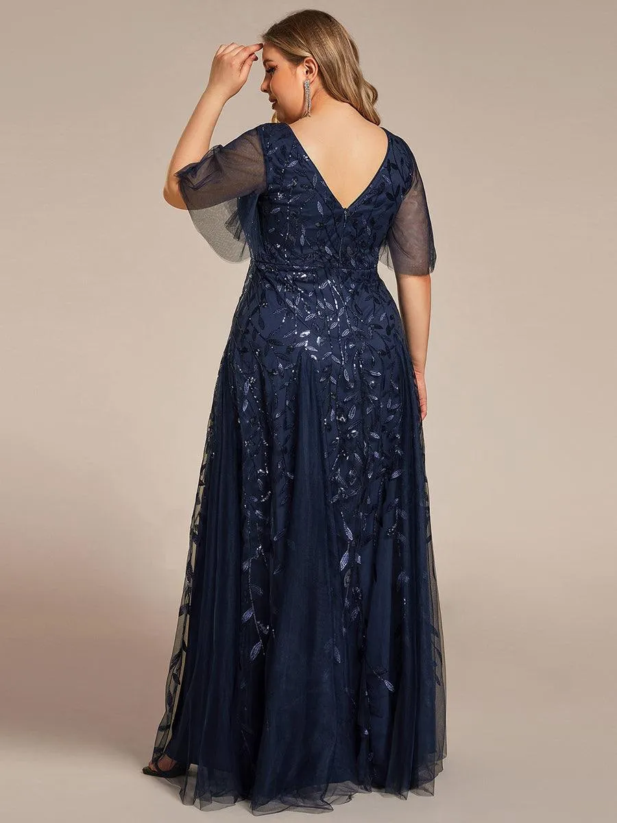 Robe de soirée de mariage à col en V et manches à volants