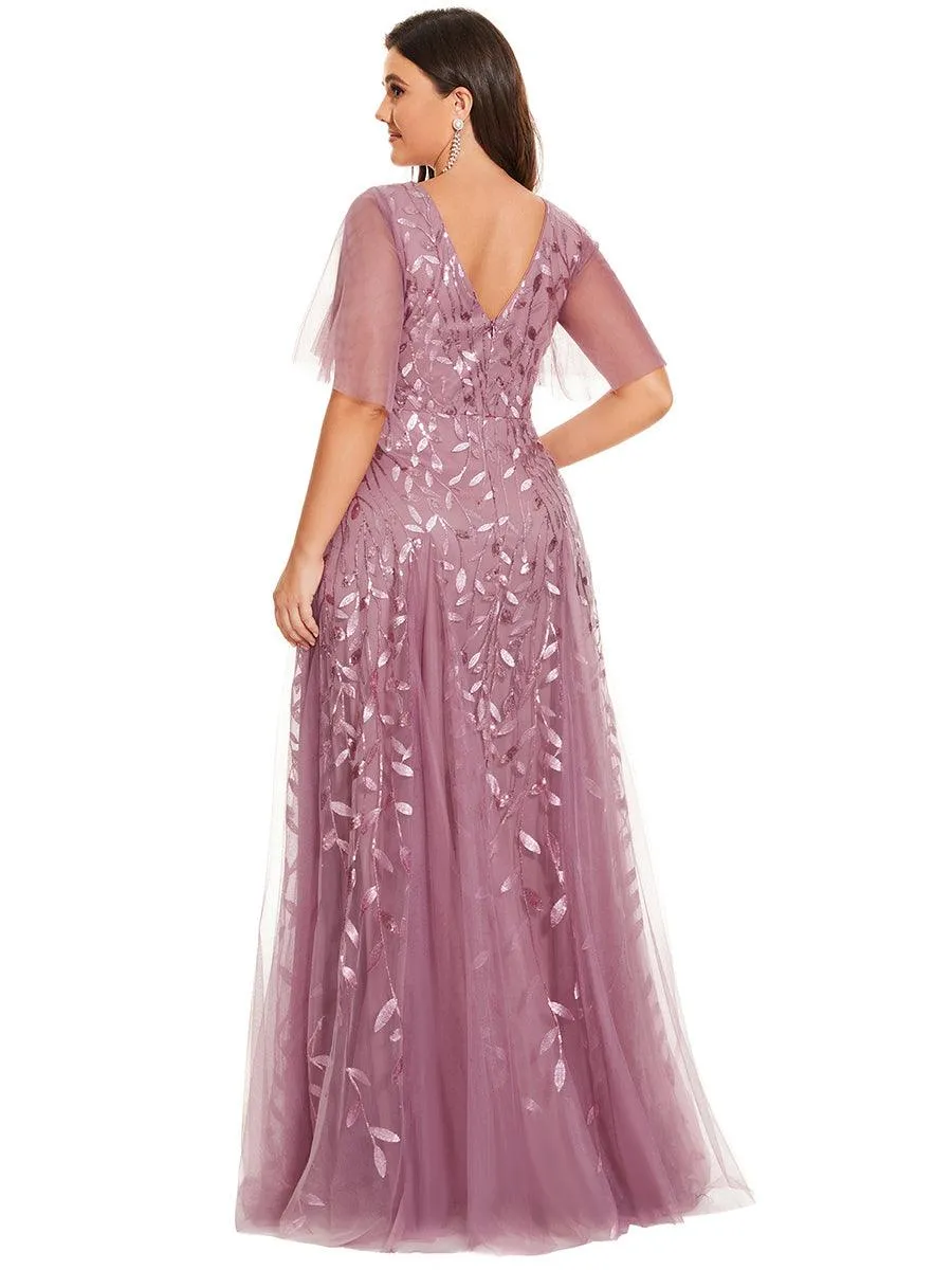 Robe de soirée de mariage à col en V et manches à volants