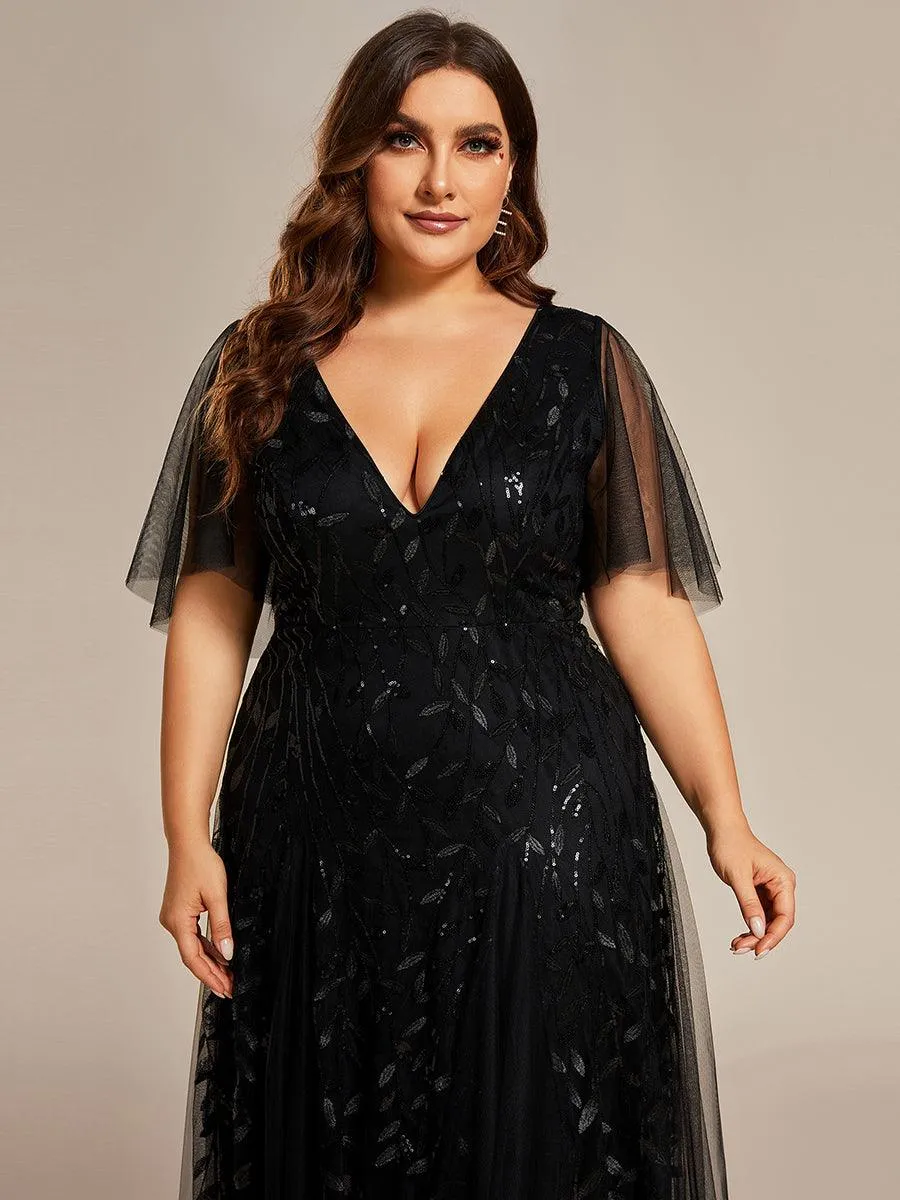 Robe de soirée de mariage à col en V et manches à volants