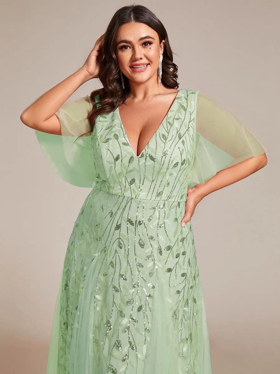 Robe de soirée de mariage à col en V et manches à volants