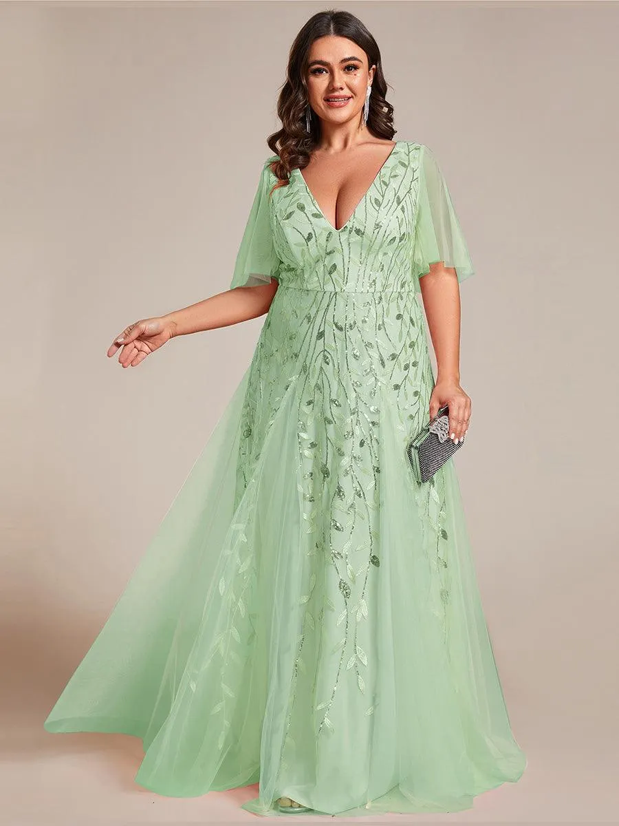 Robe de soirée de mariage à col en V et manches à volants