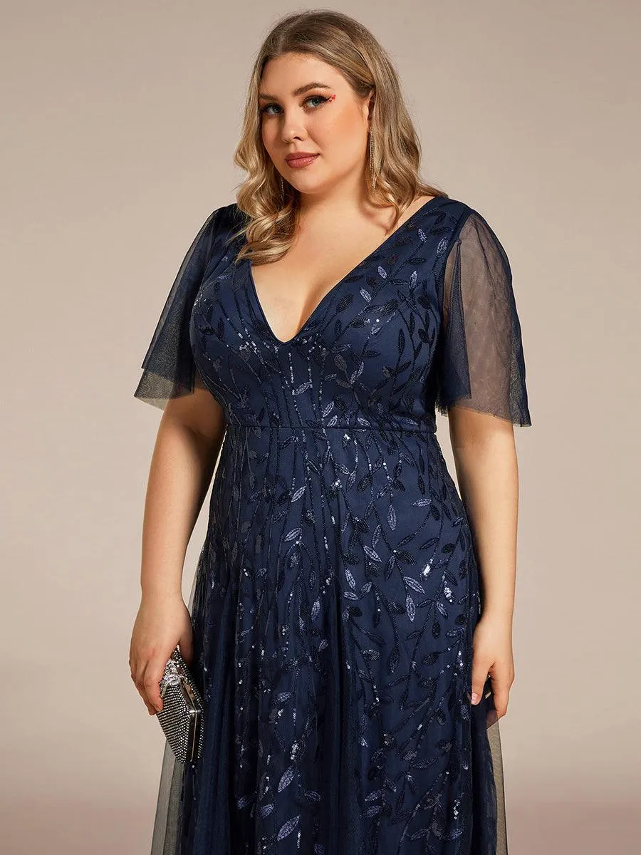 Robe de soirée de mariage à col en V et manches à volants