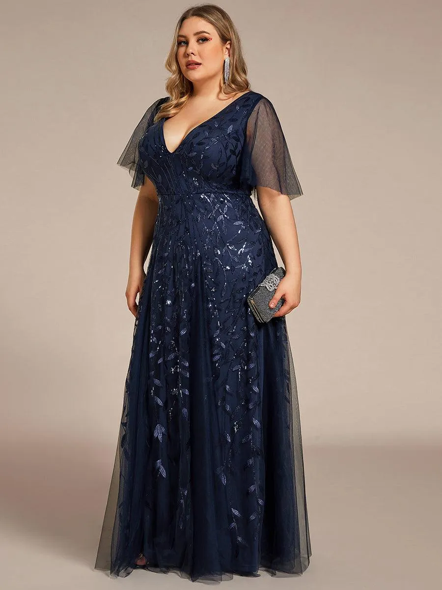 Robe de soirée de mariage à col en V et manches à volants