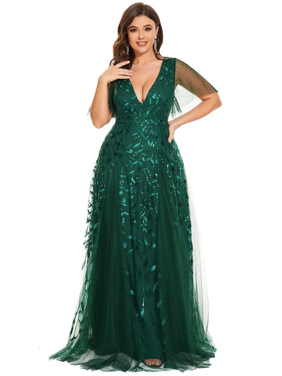 Robe de soirée de mariage à col en V et manches à volants