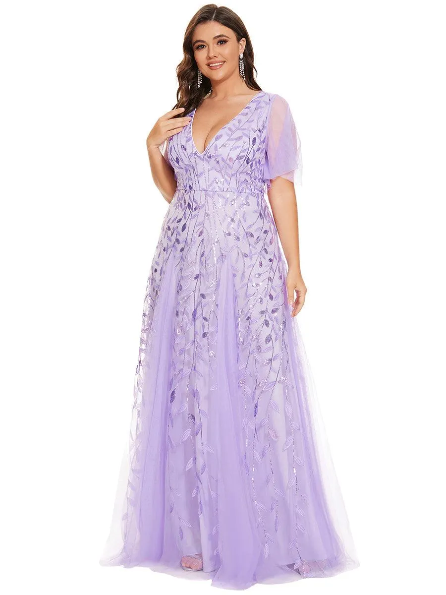 Robe de soirée de mariage à col en V et manches à volants