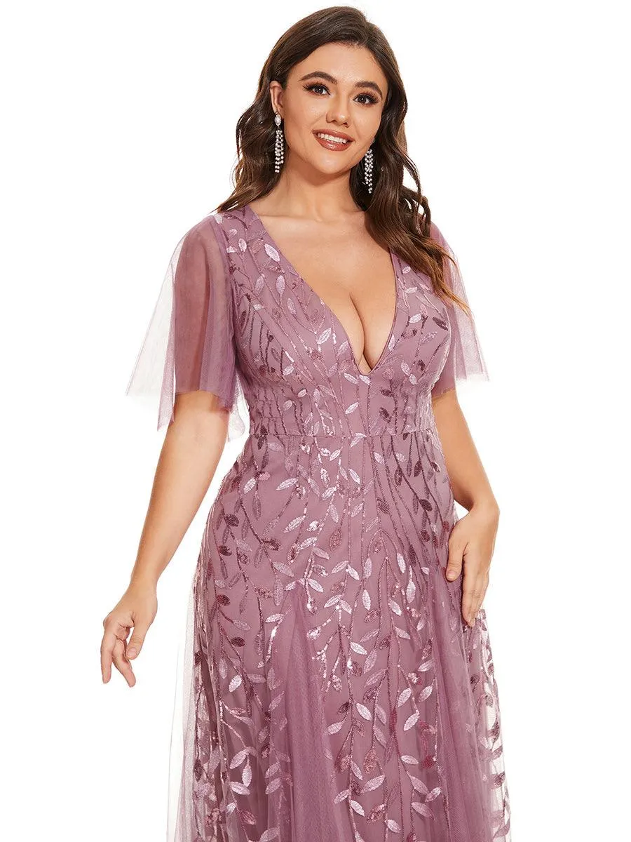 Robe de soirée de mariage à col en V et manches à volants