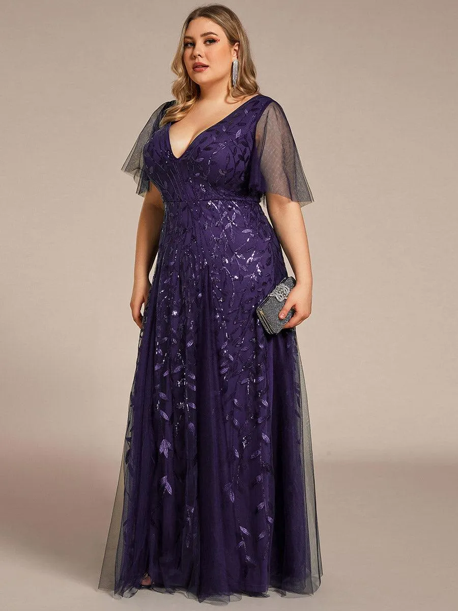 Robe de soirée de mariage à col en V et manches à volants