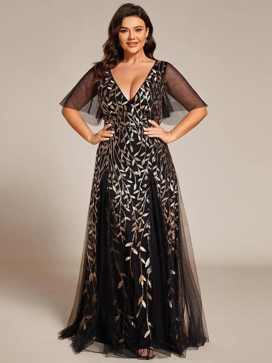 Robe de soirée de mariage à col en V et manches à volants