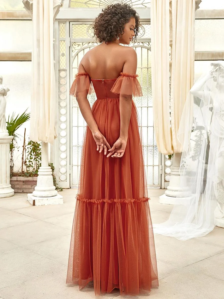 Robe de soirée en tulle plissée à épaules dénudées