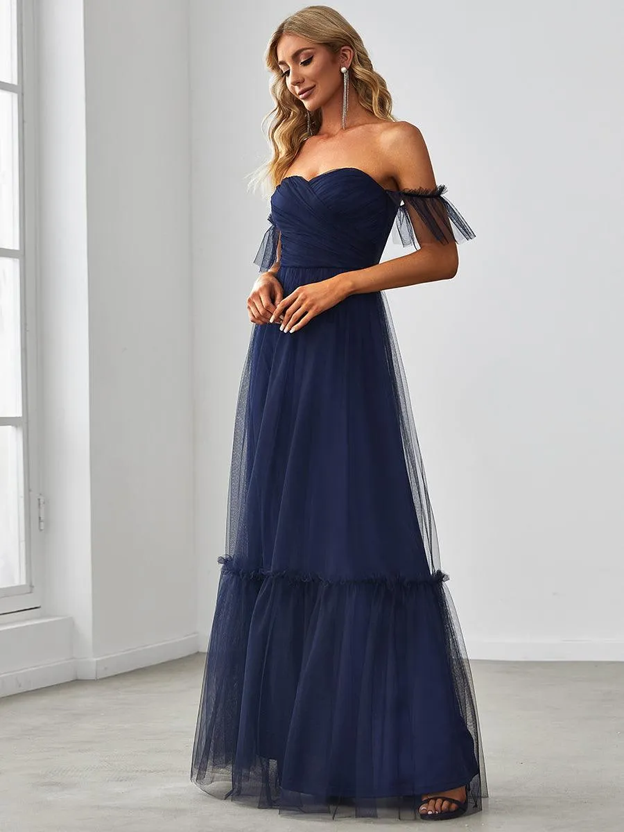 Robe de soirée en tulle plissée à épaules dénudées