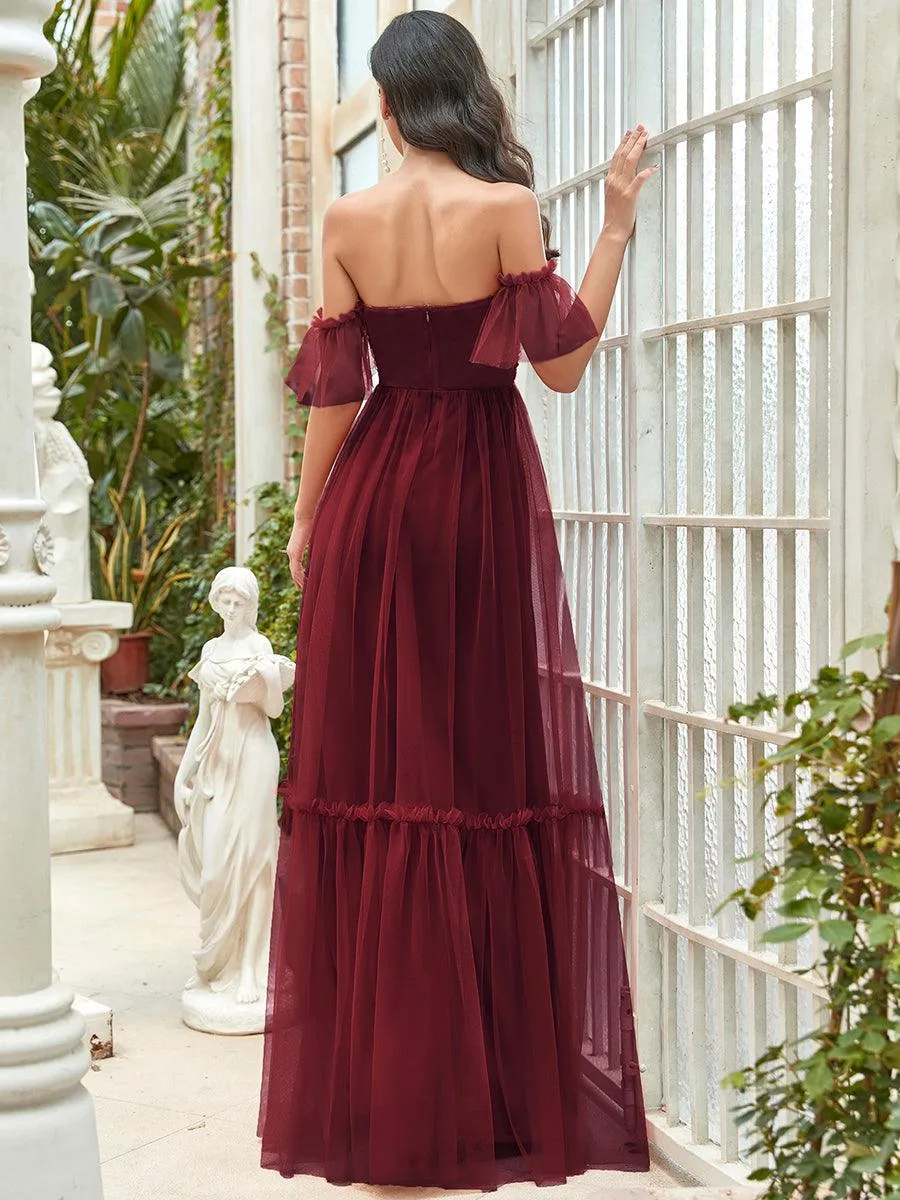 Robe de soirée en tulle plissée à épaules dénudées