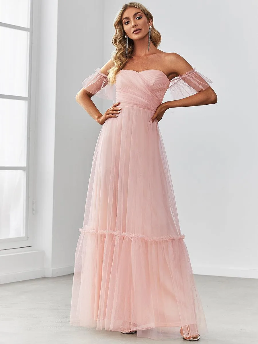 Robe de soirée en tulle plissée à épaules dénudées
