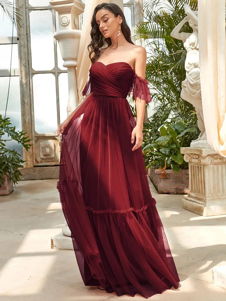 Robe de soirée en tulle plissée à épaules dénudées