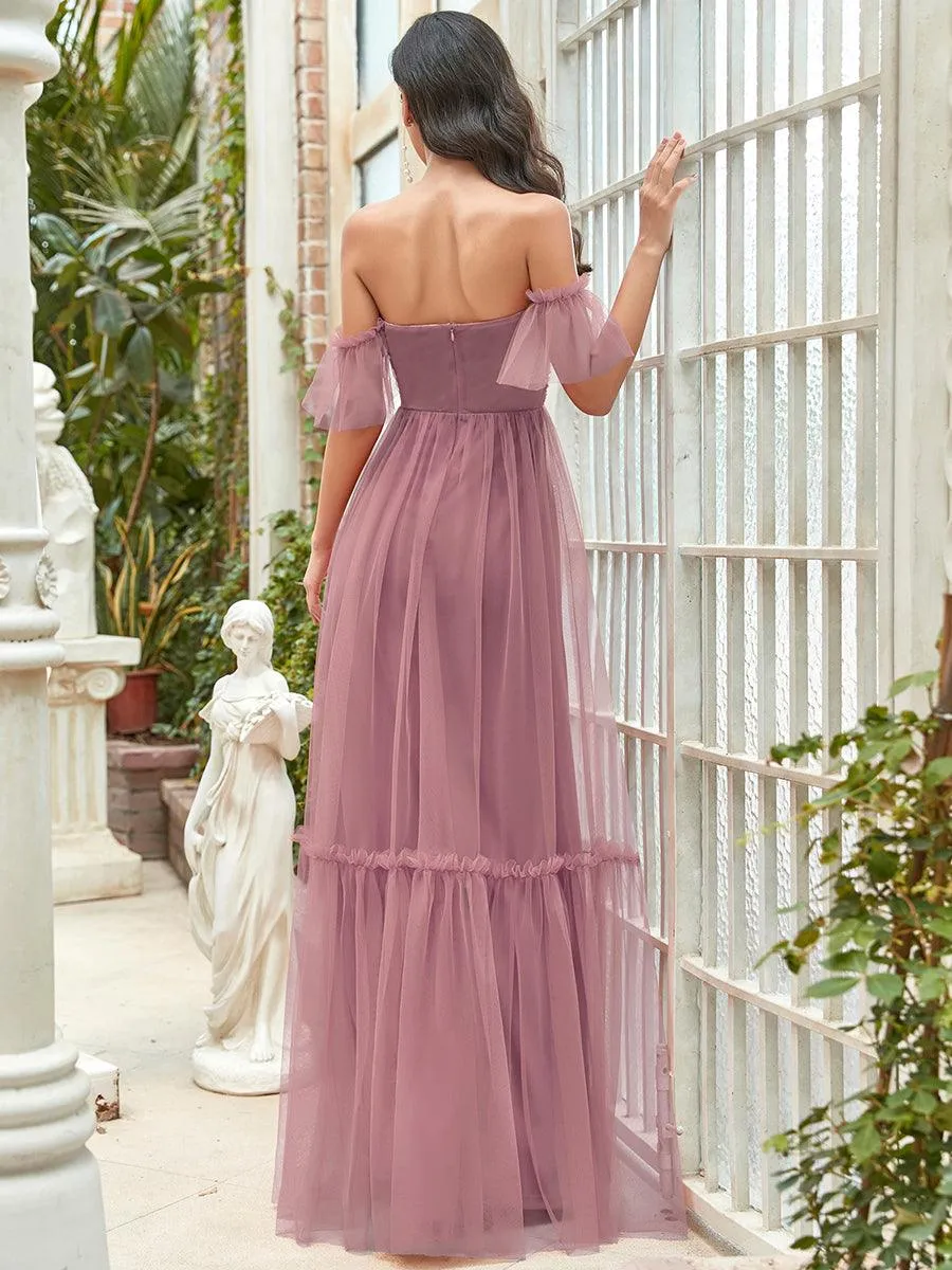 Robe de soirée en tulle plissée à épaules dénudées
