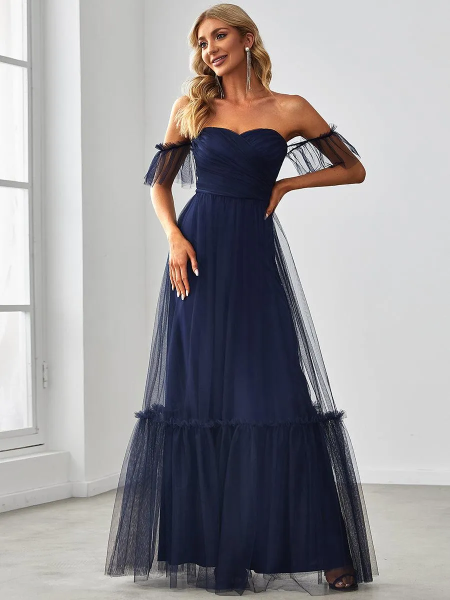 Robe de soirée en tulle plissée à épaules dénudées