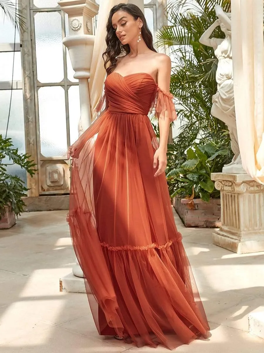 Robe de soirée en tulle plissée à épaules dénudées