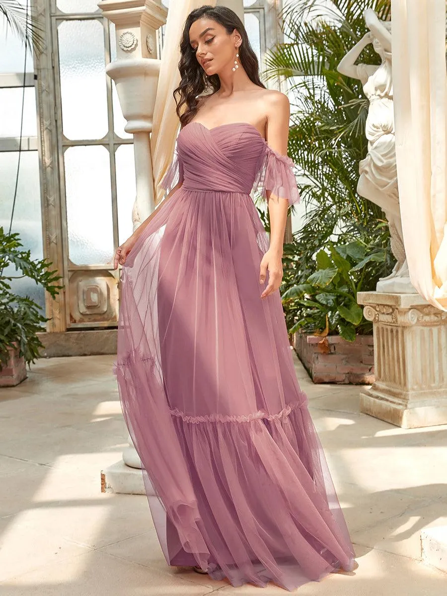 Robe de soirée en tulle plissée à épaules dénudées