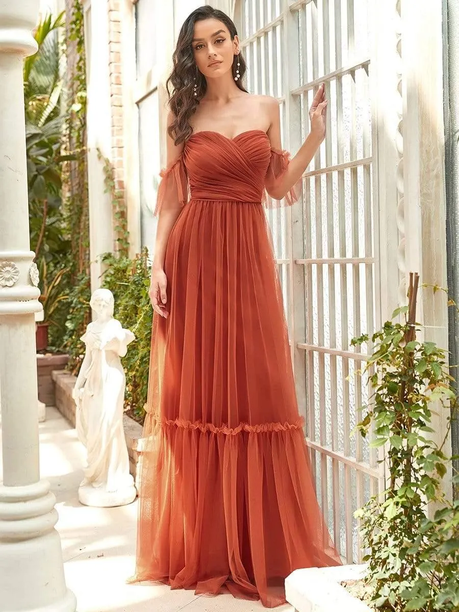 Robe de soirée en tulle plissée à épaules dénudées