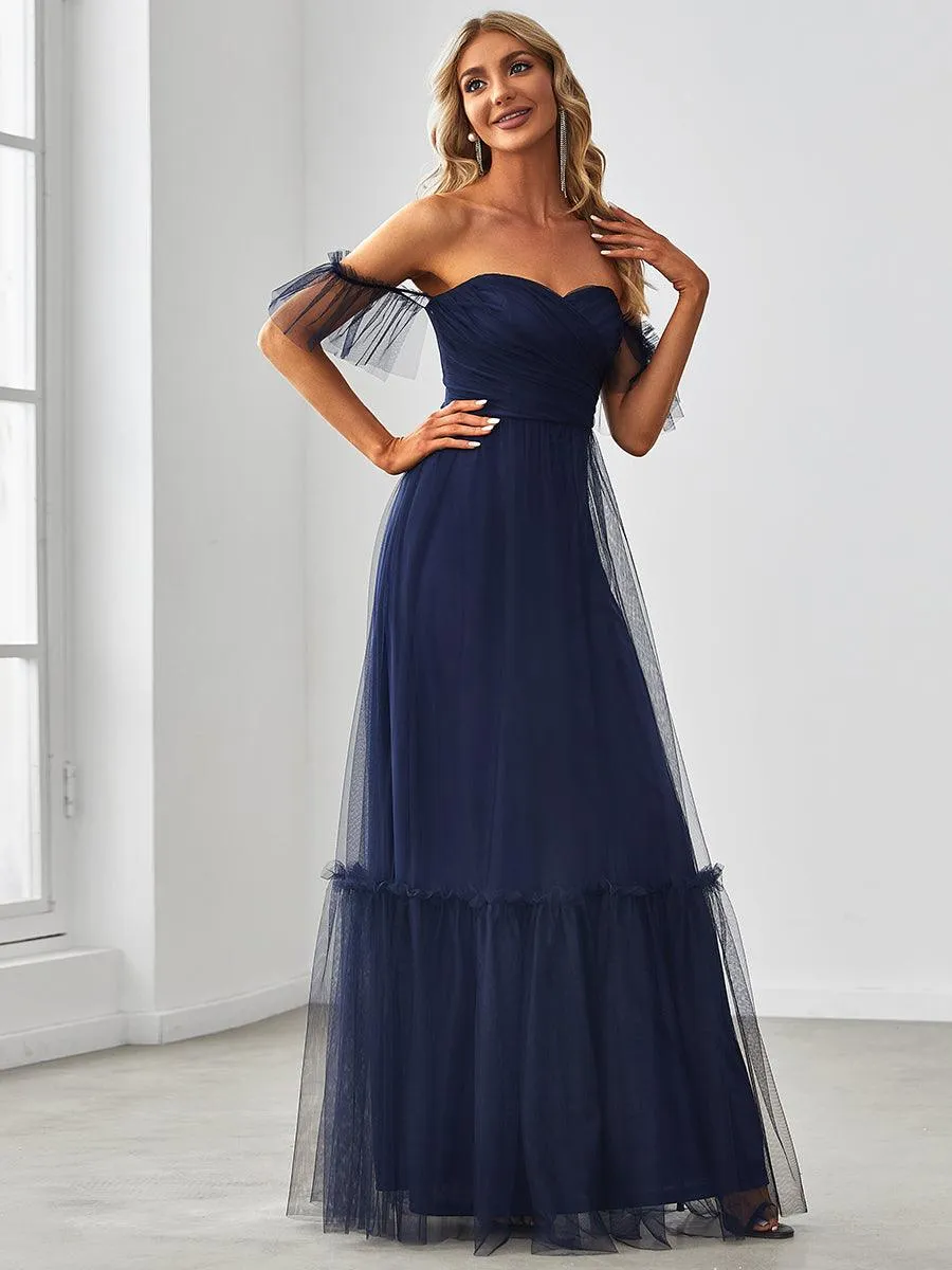 Robe de soirée en tulle plissée à épaules dénudées