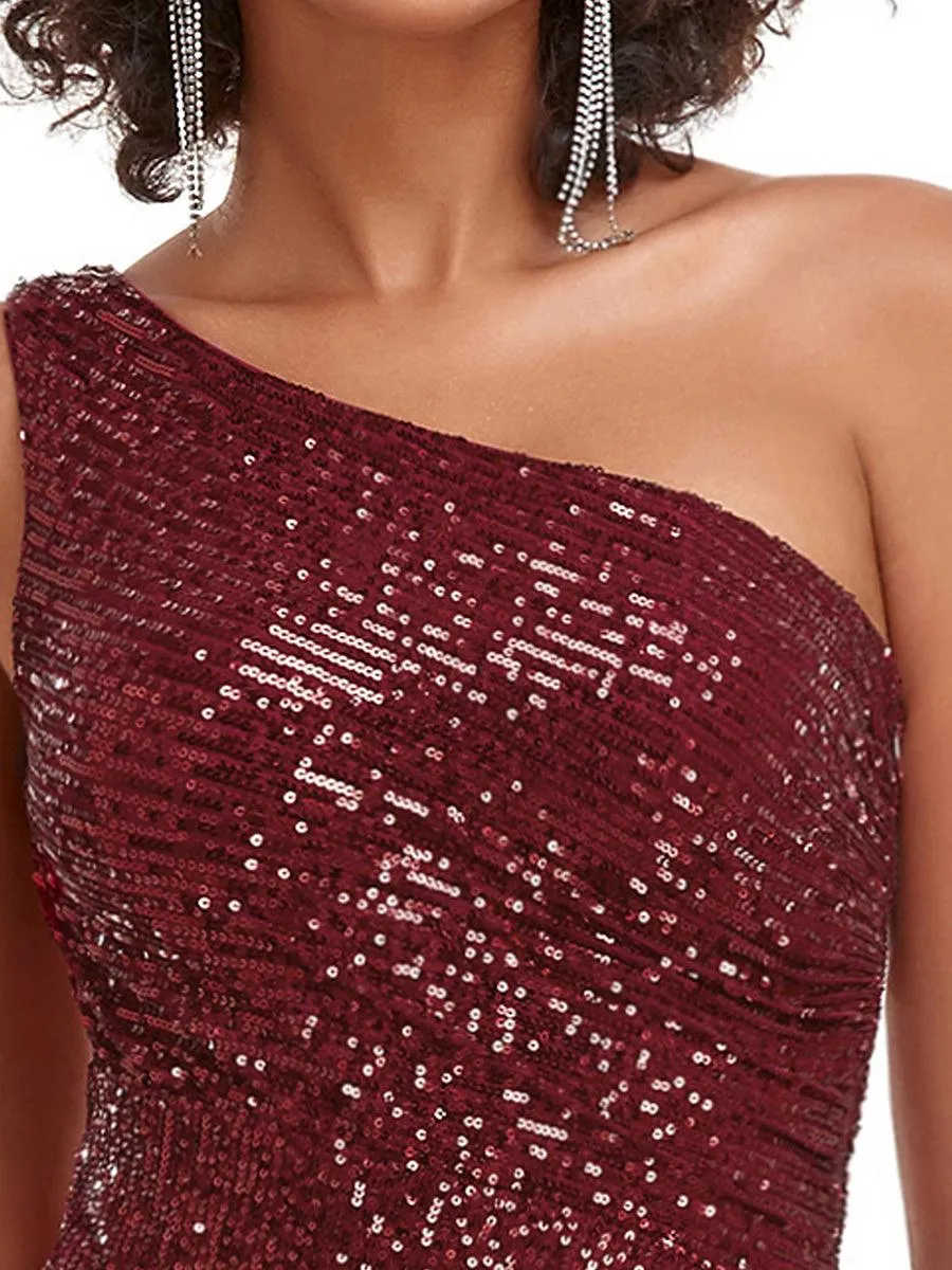 Robe de soirée longue asymétrique à paillettes avec fente