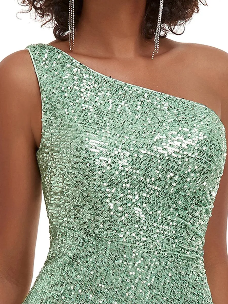 Robe de soirée longue asymétrique à paillettes avec fente