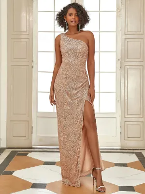 Robe de soirée longue asymétrique à paillettes avec fente