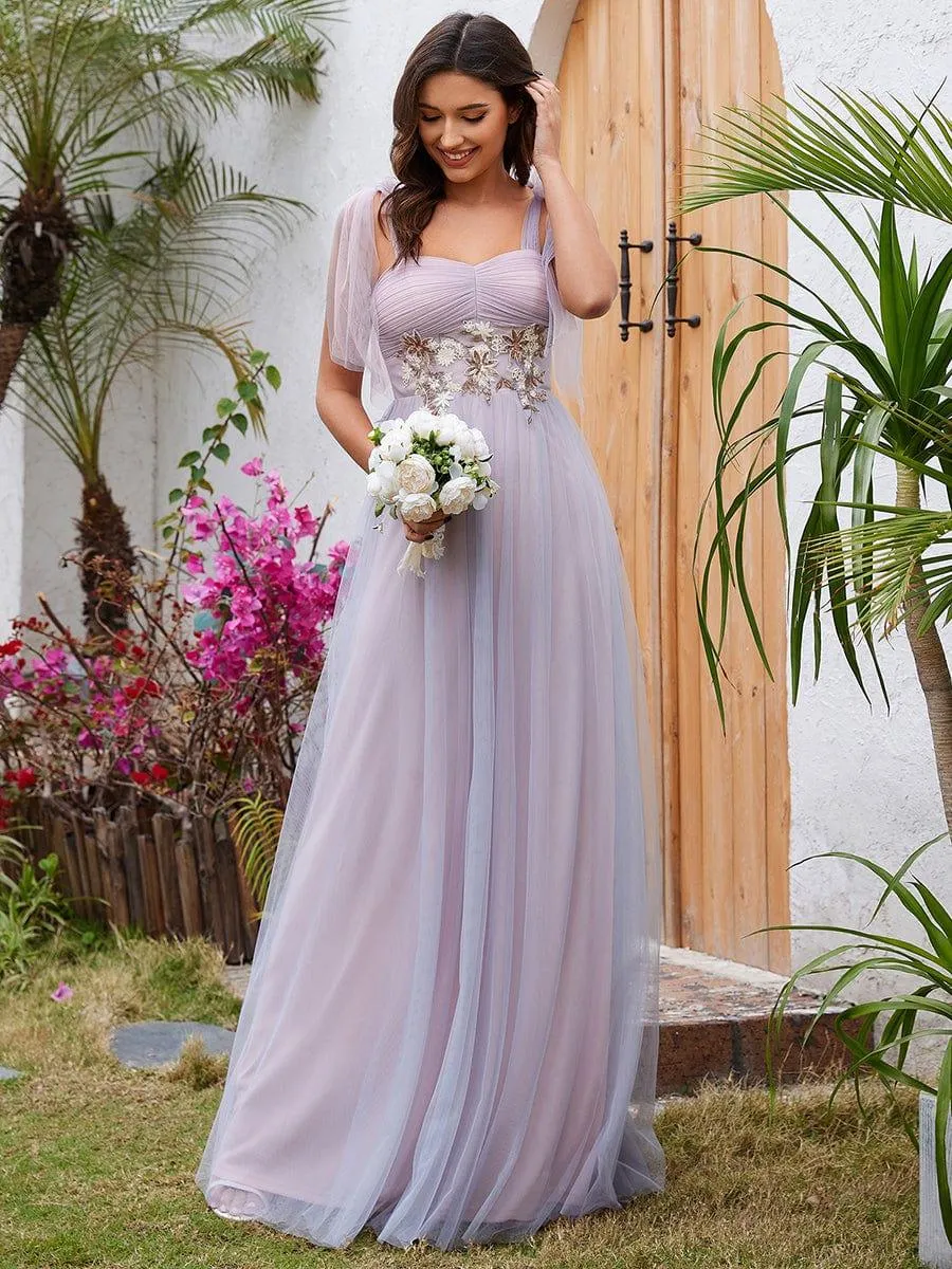 Robe de soirée trapèze frenulum nouée en cœur avec appliques à la taille