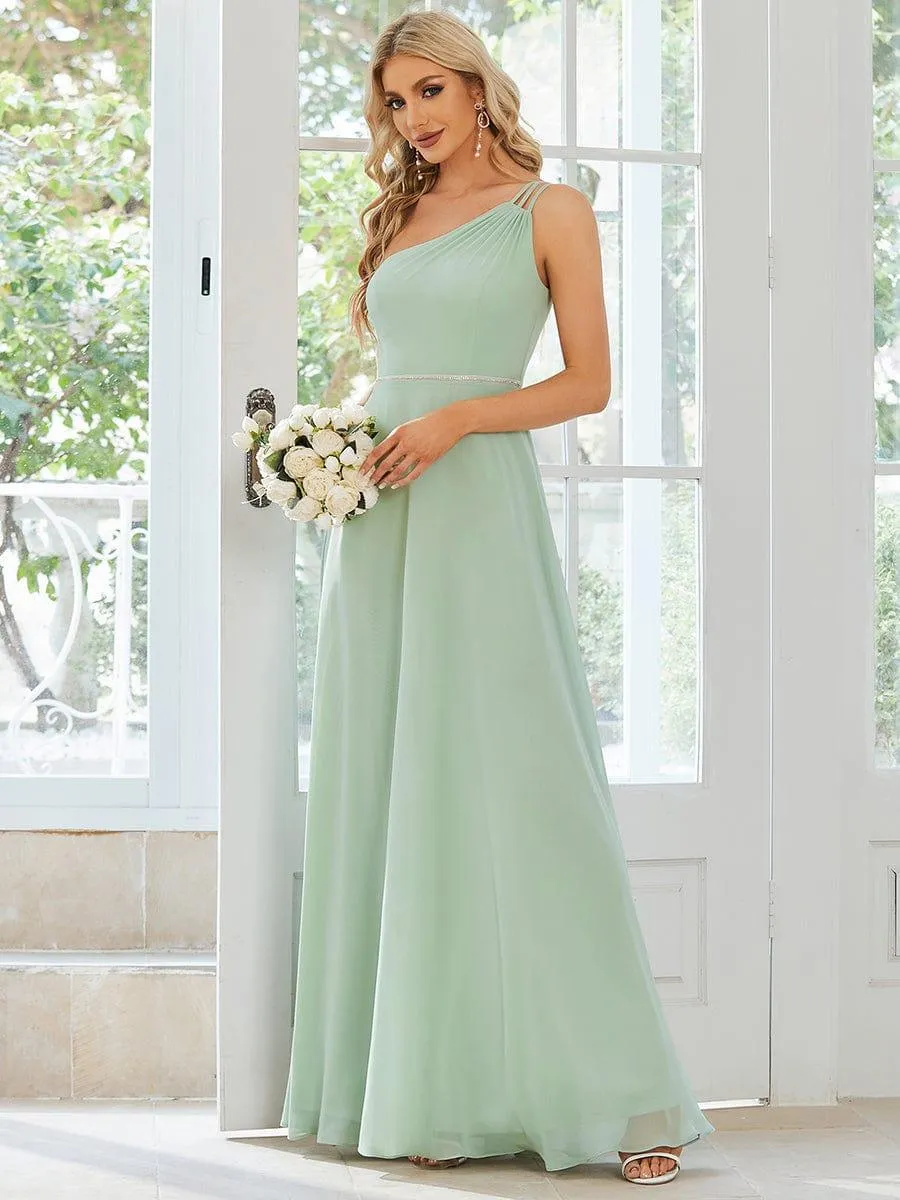 Robe demoiselle d'honneur fluide mousseline Epaule avec Bretelle Fines