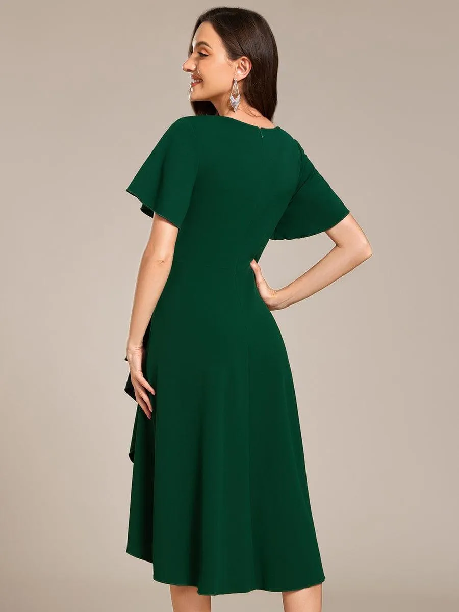 Robe d'invitée de mariage mi-longue à col en V très extensible