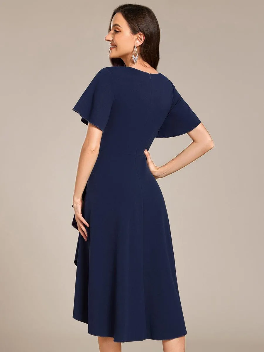 Robe d'invitée de mariage mi-longue à col en V très extensible