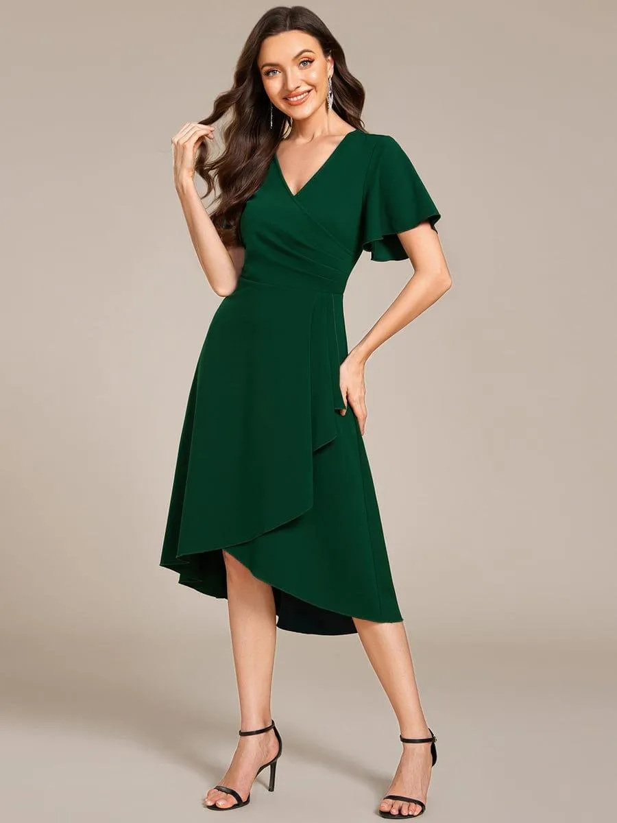 Robe d'invitée de mariage mi-longue à col en V très extensible