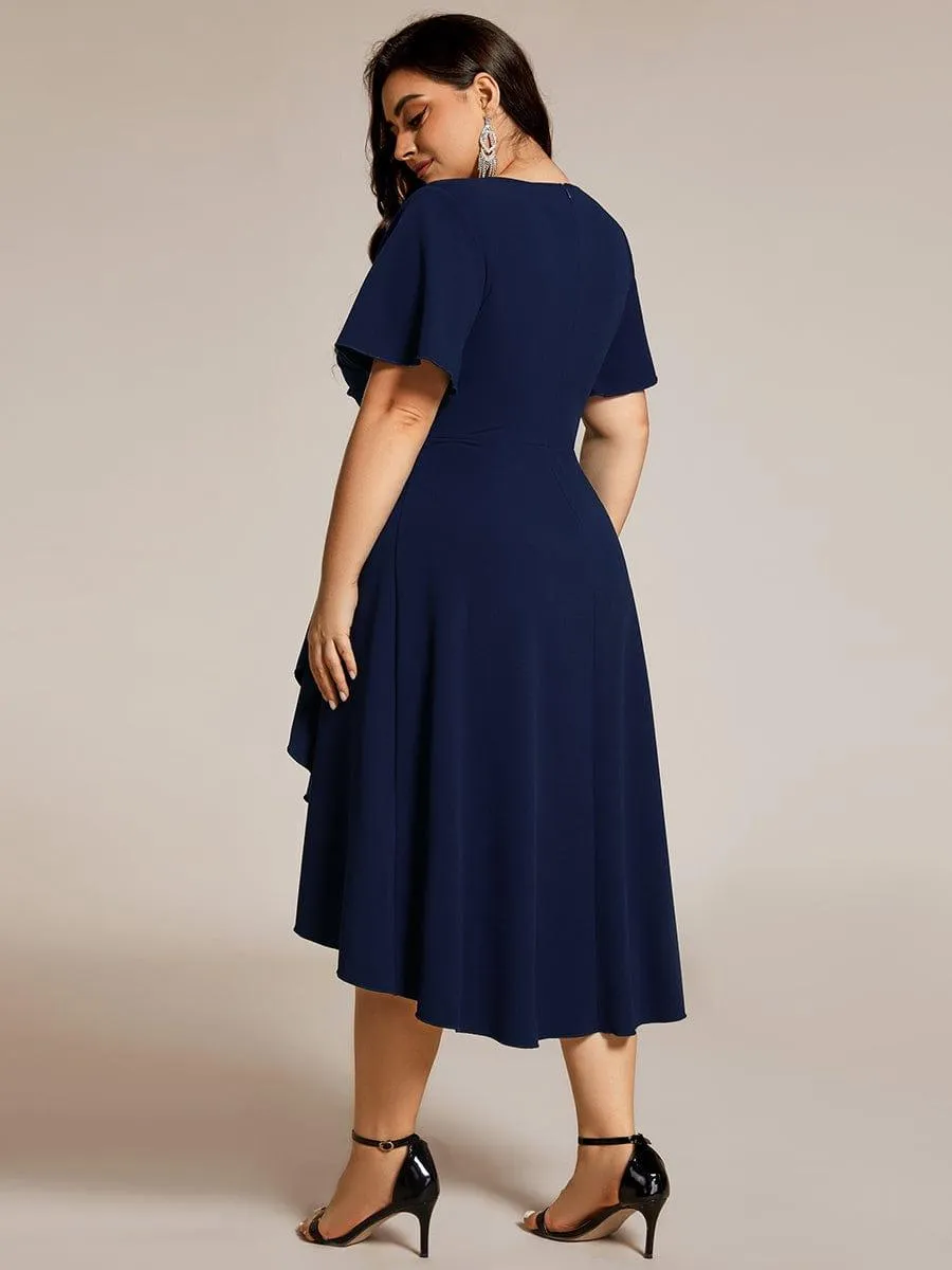Robe d'invitée de mariage mi-longue à col en V très extensible