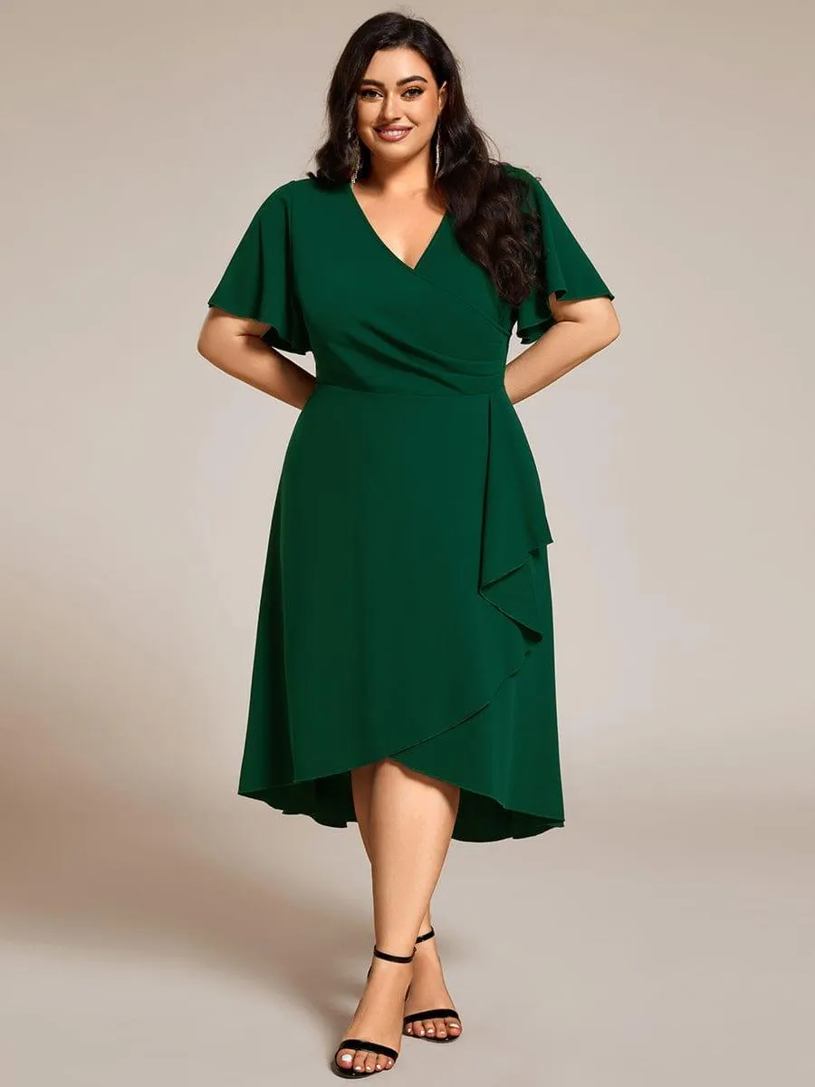 Robe d'invitée de mariage mi-longue à col en V très extensible