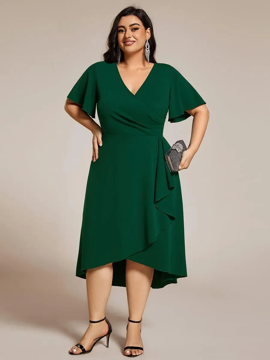 Robe d'invitée de mariage mi-longue à col en V très extensible