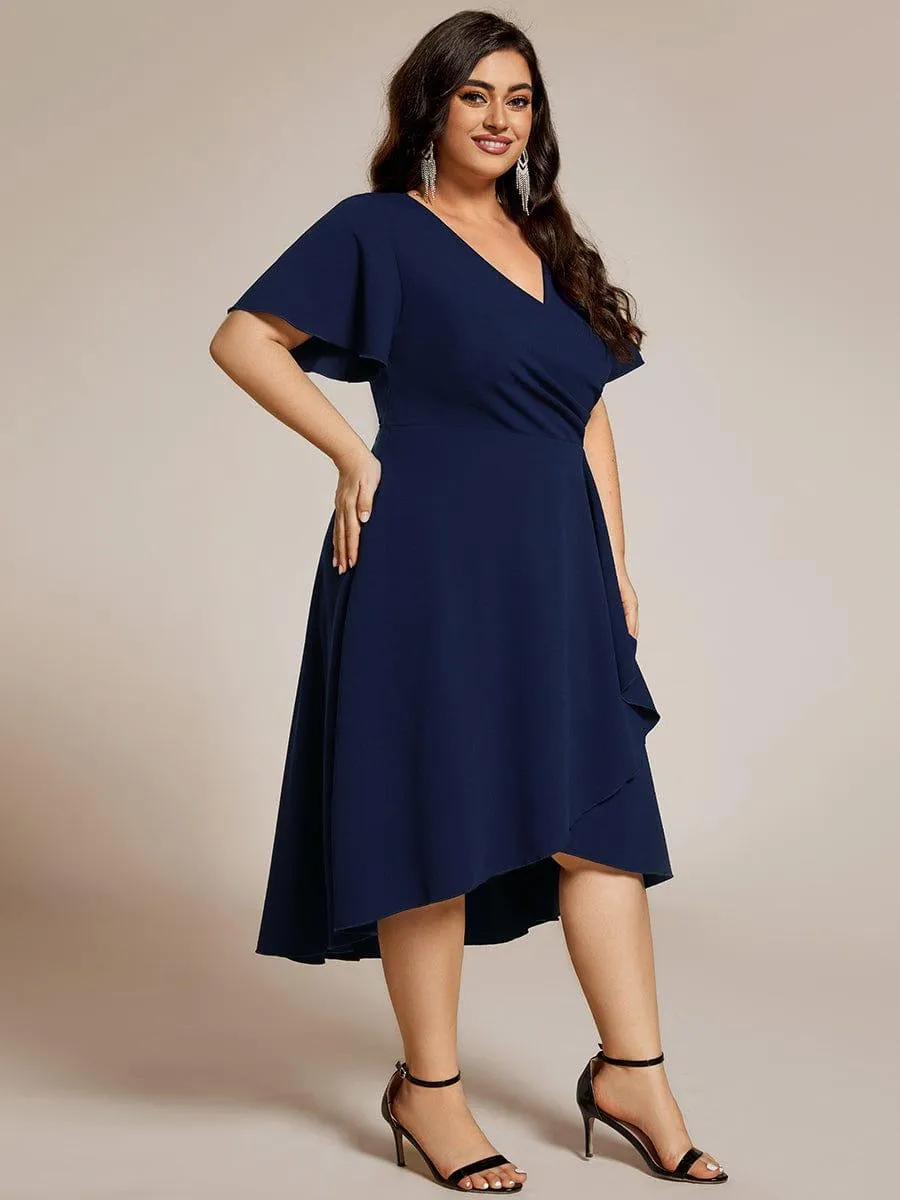 Robe d'invitée de mariage mi-longue à col en V très extensible