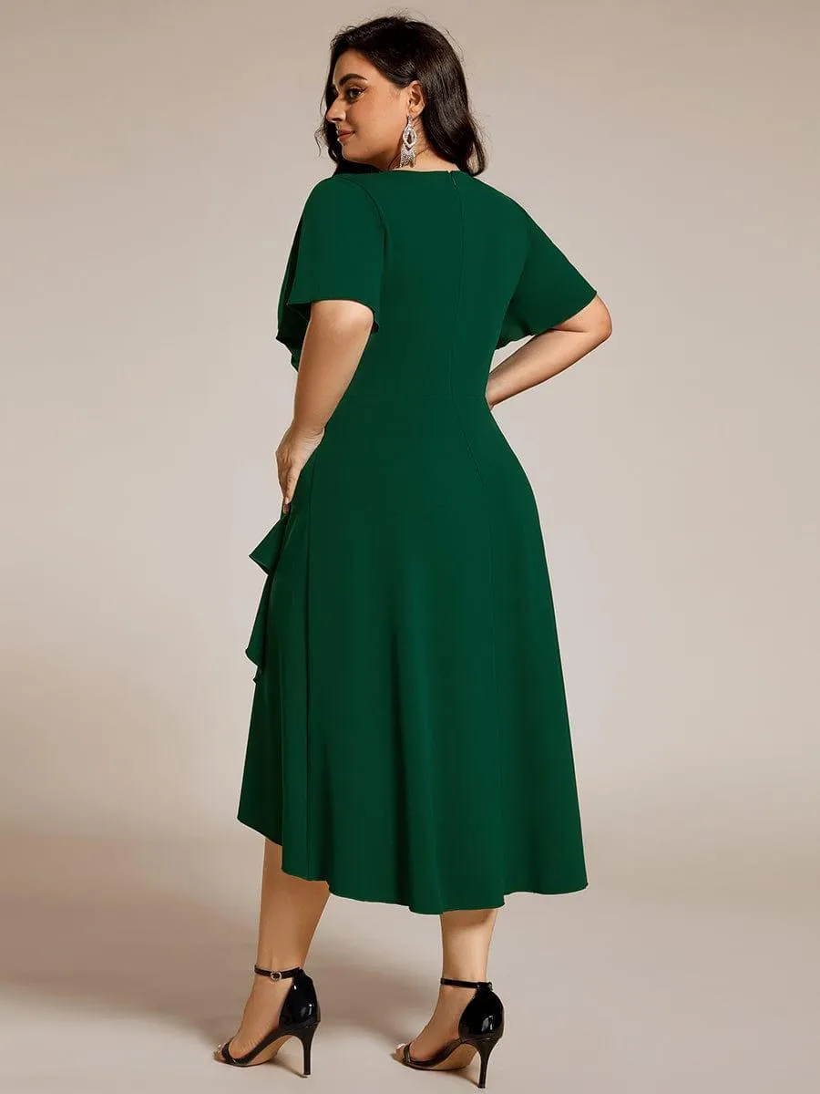 Robe d'invitée de mariage mi-longue à col en V très extensible