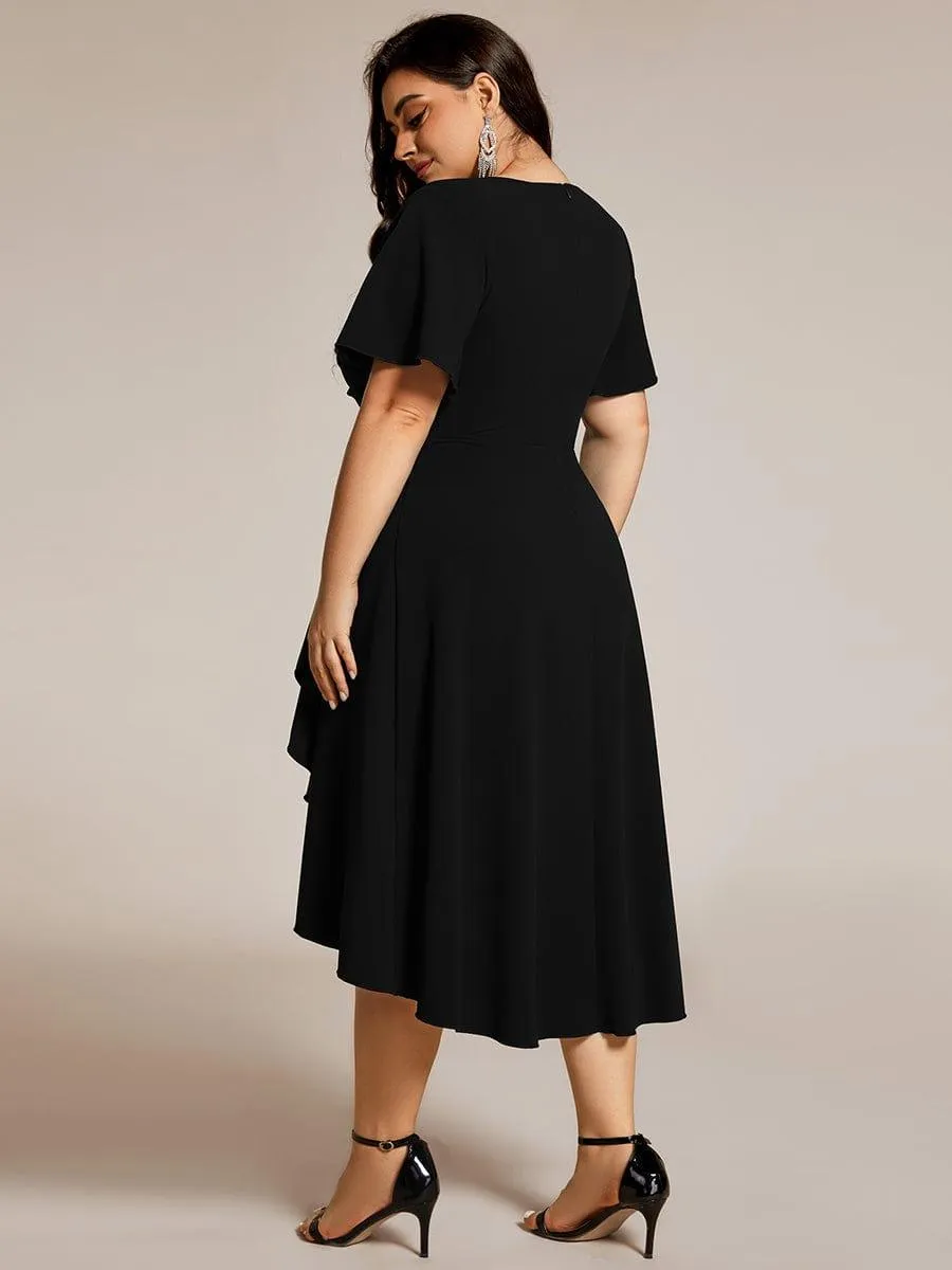 Robe d'invitée de mariage mi-longue à col en V très extensible