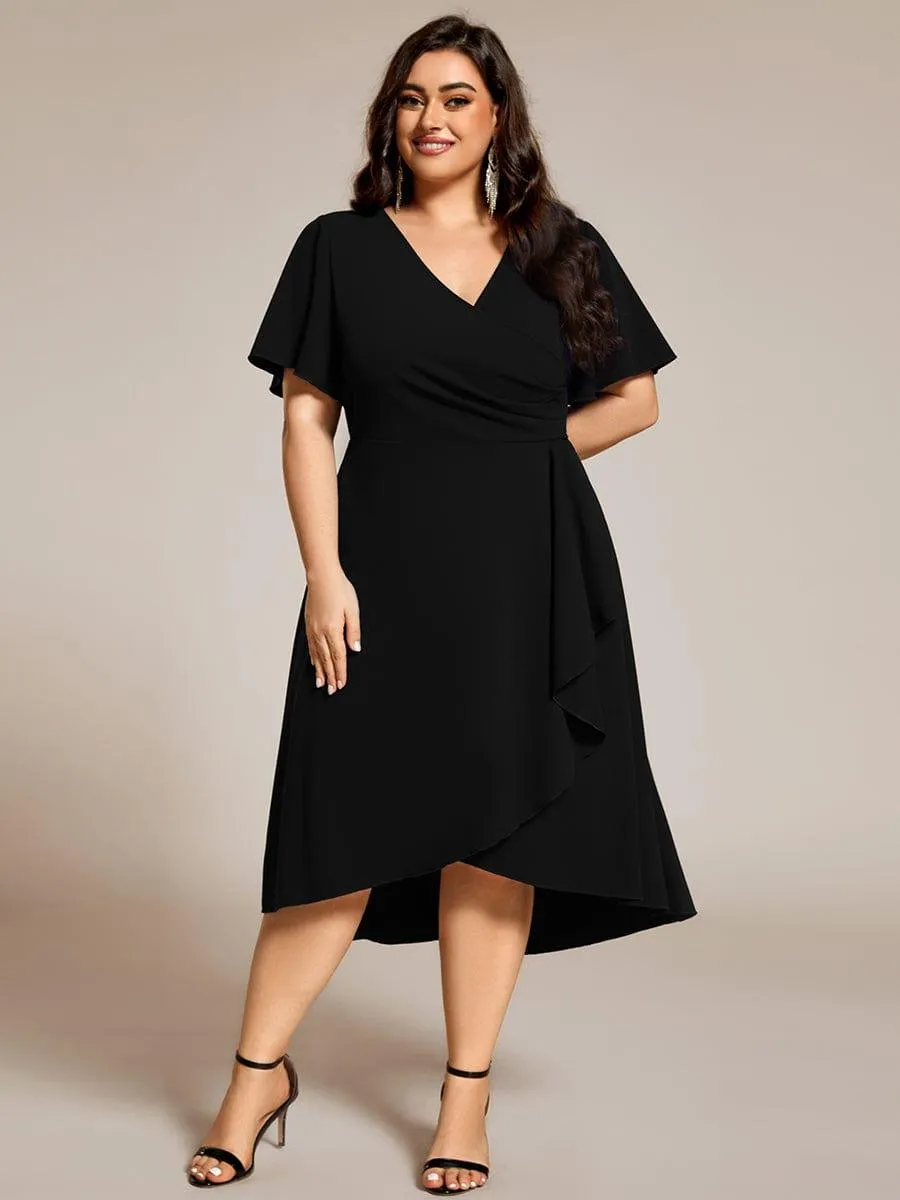 Robe d'invitée de mariage mi-longue à col en V très extensible