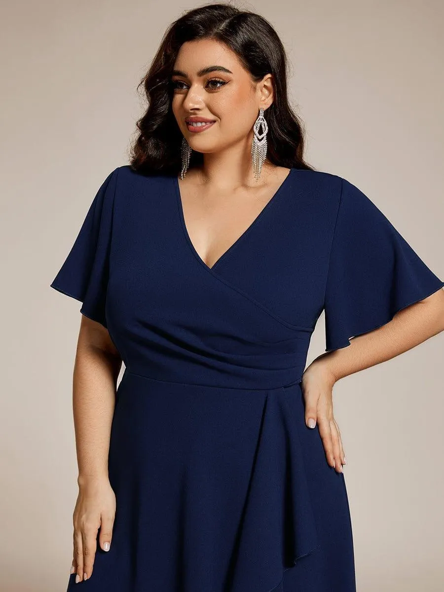 Robe d'invitée de mariage mi-longue à col en V très extensible
